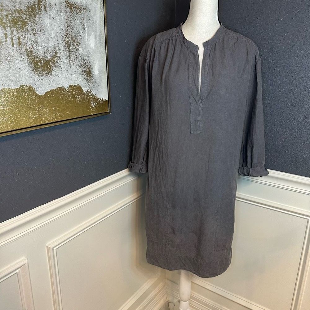 Vince Linen 3/4 Sleeve Shift Dress with Split Collar